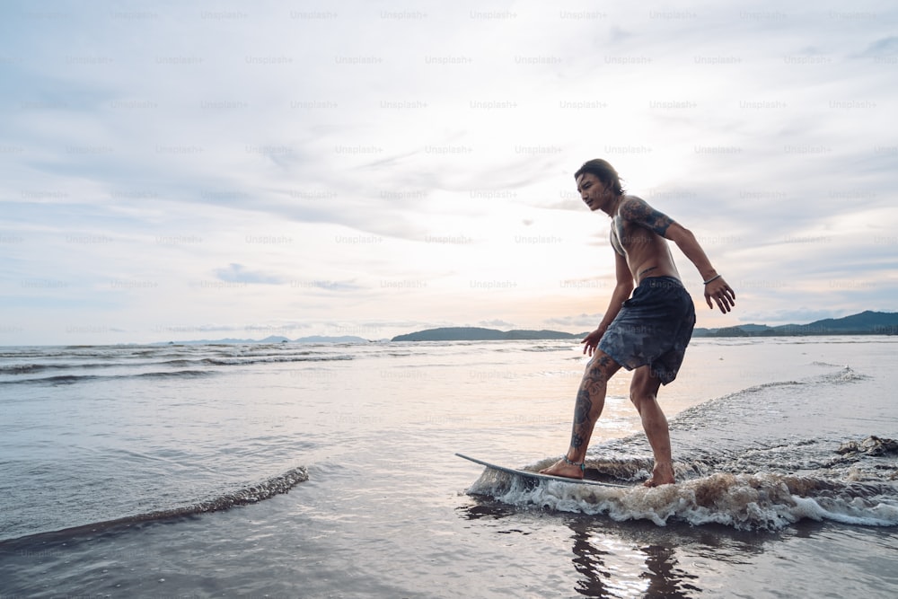 a man riding a surfboard on top of a wave