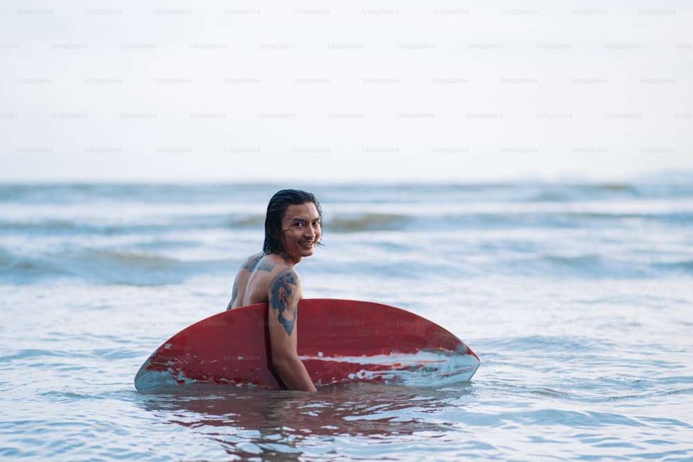 a man sitting on a surfboard in the ocean