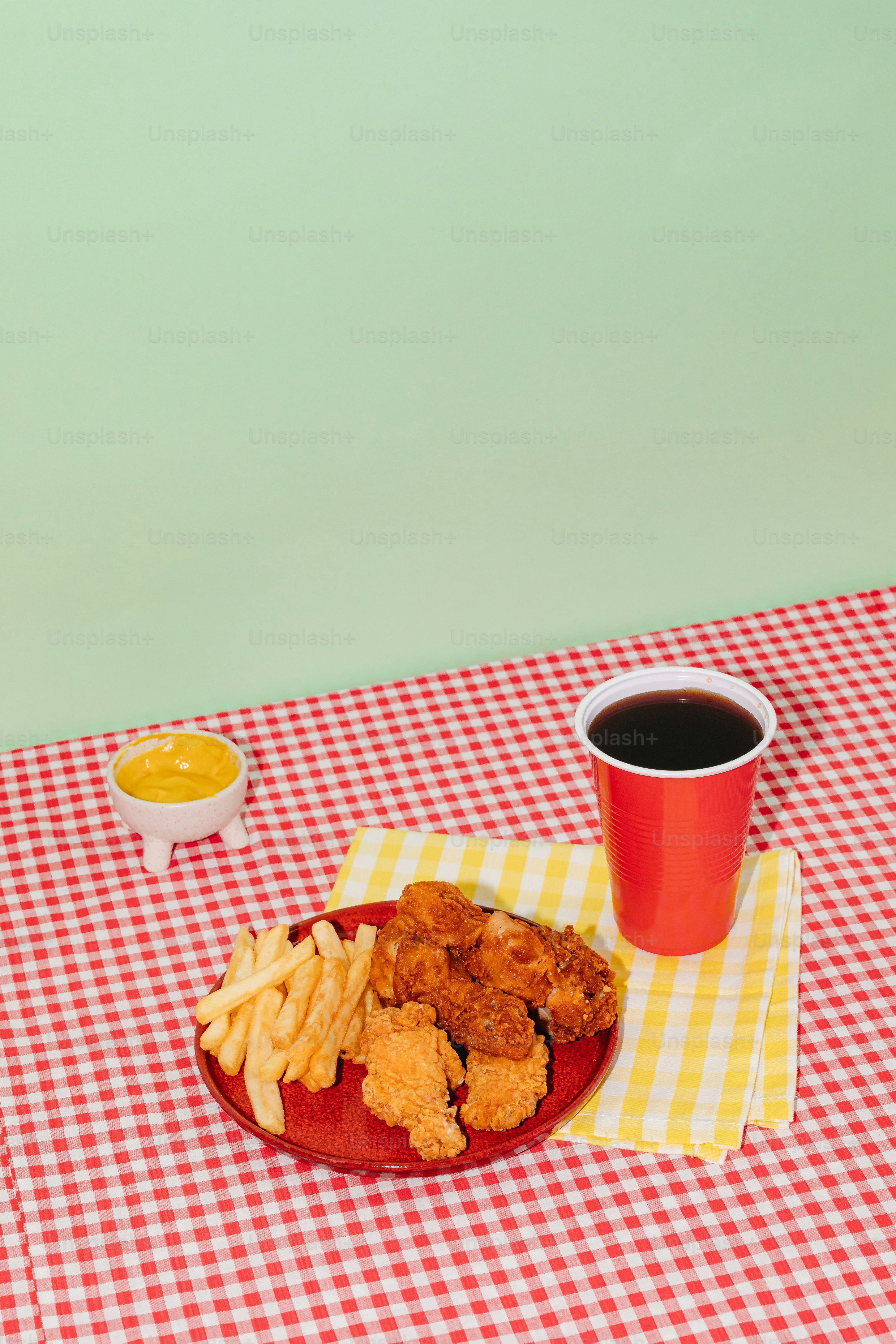 a table with a plate of food and a cup of coffee