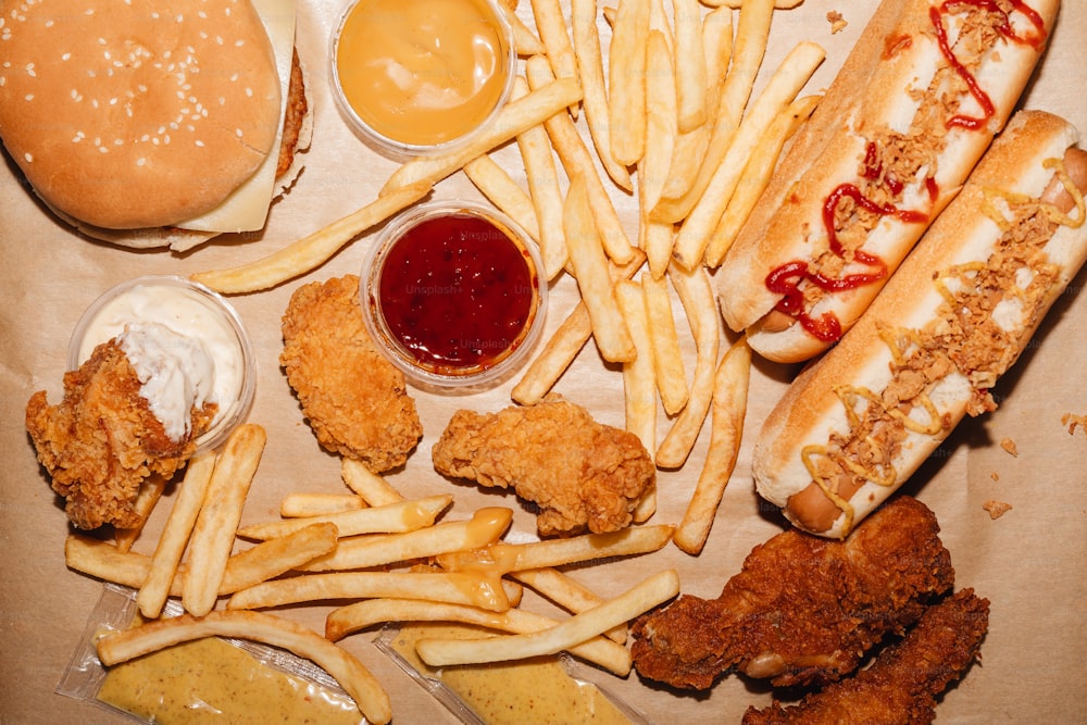 a bunch of food that is on a table