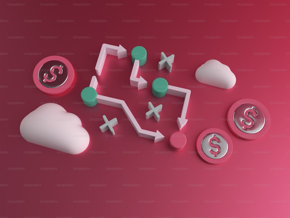 a bunch of different objects on a pink surface