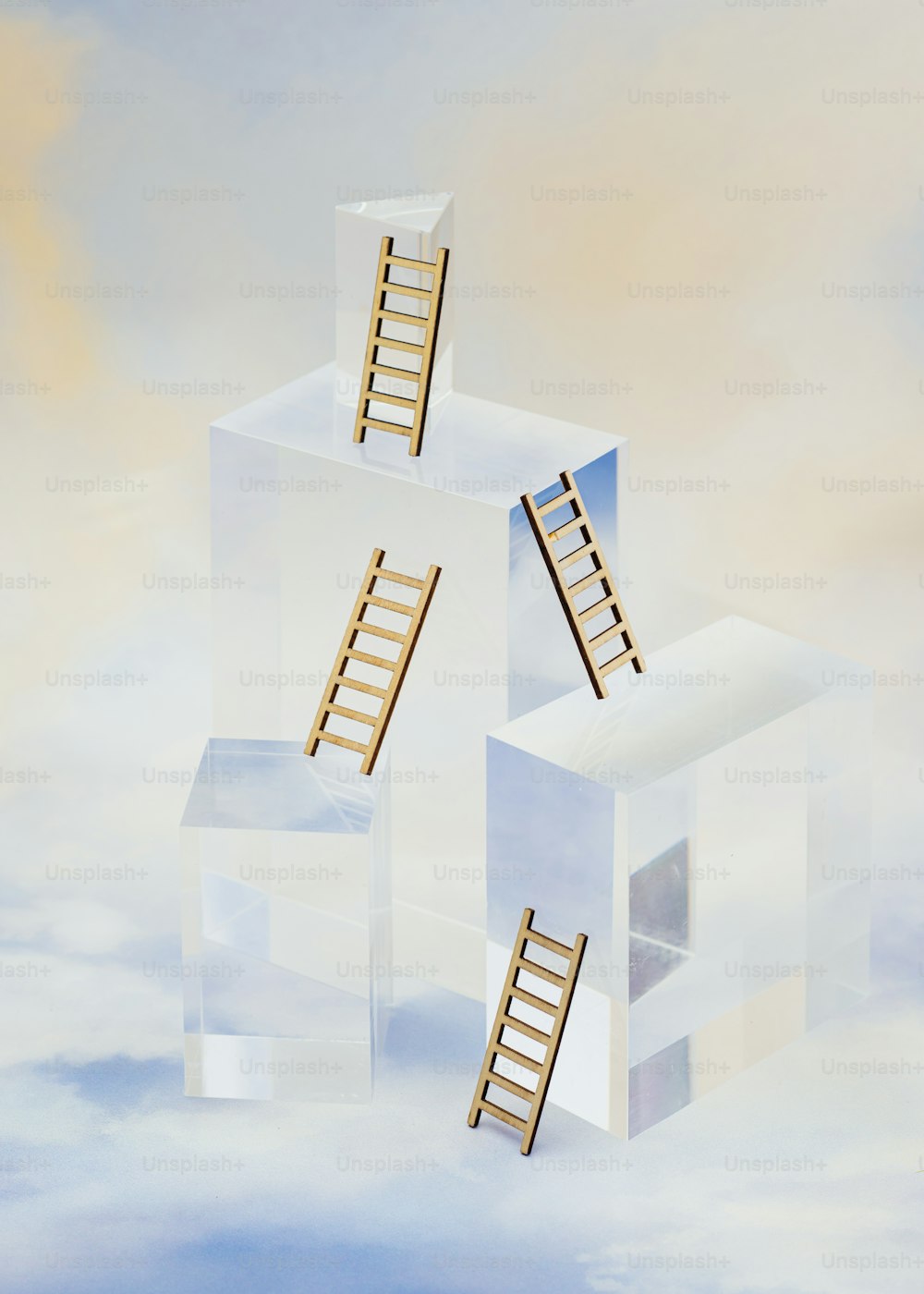 Una pintura de una escalera que sube hacia el cielo