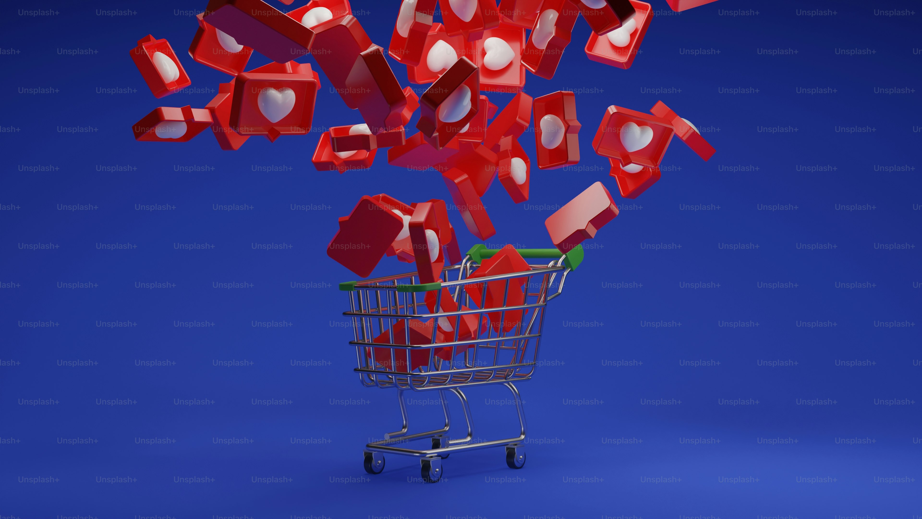 a shopping cart filled with lots of red dices
