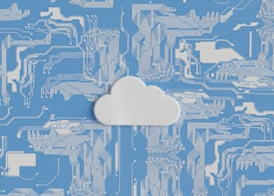 a white cloud sitting on top of a blue circuit board