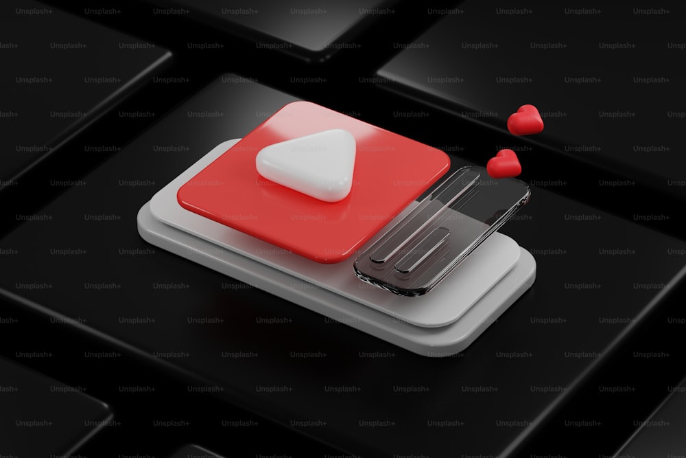 빨간색과 흰색 하트가 있는 컴퓨터 키보드