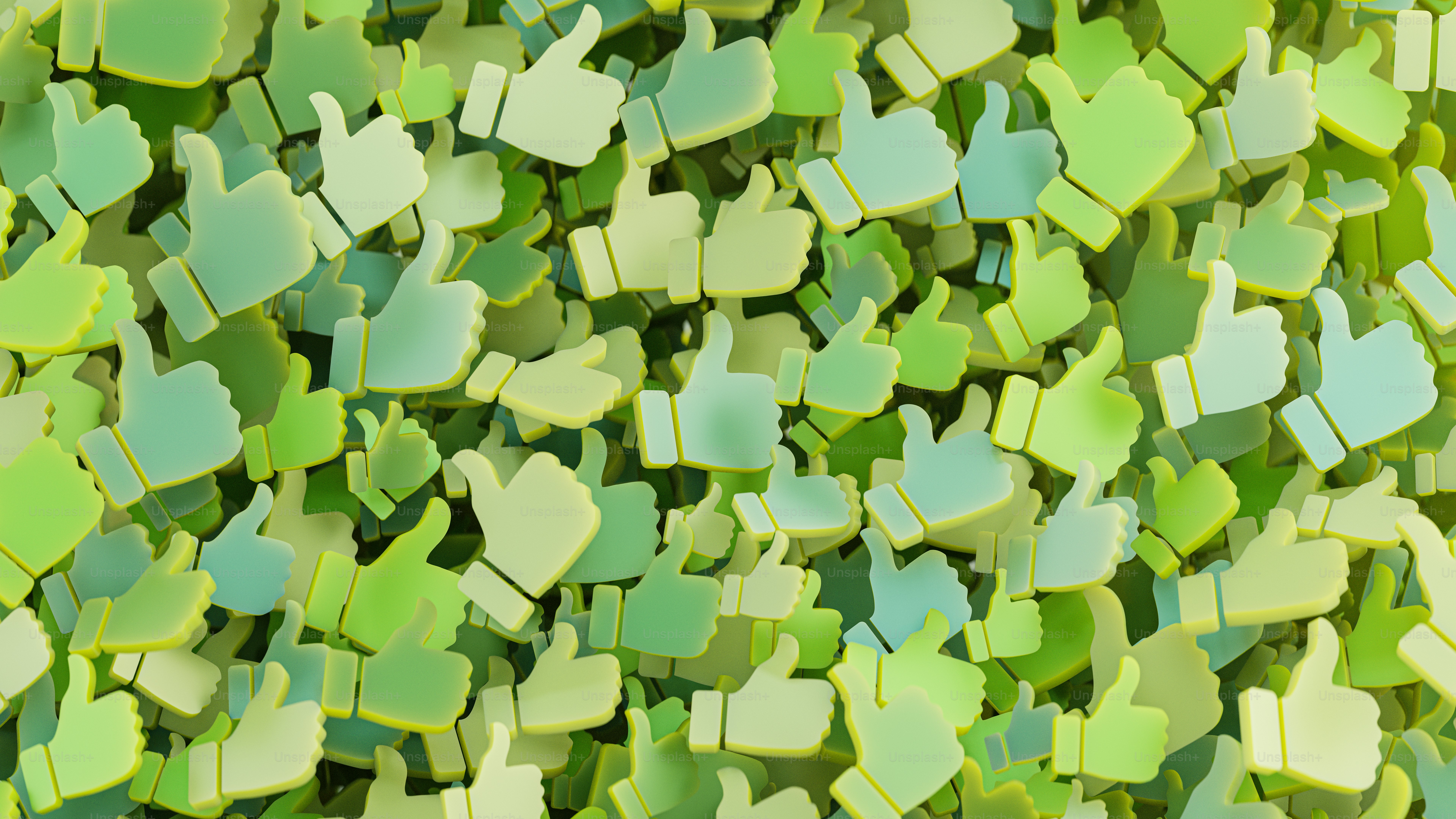 a bunch of green hearts with a thumbs up sign on them