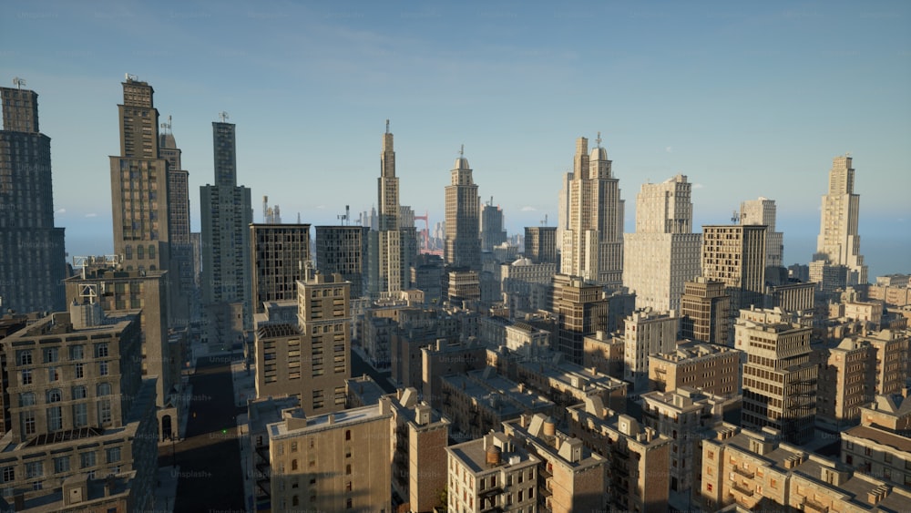 a view of a city with tall buildings