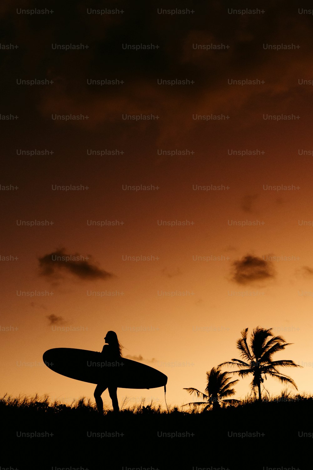 a person holding a surfboard on top of a hill