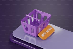 Un recipiente de plástico púrpura sentado encima de un teléfono celular