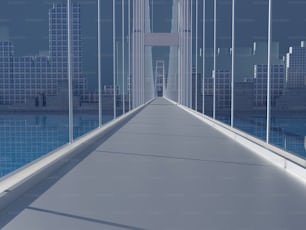 eine Brücke mit einer Stadt im Hintergrund