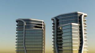 um par de edifícios altos sentados um ao lado do outro