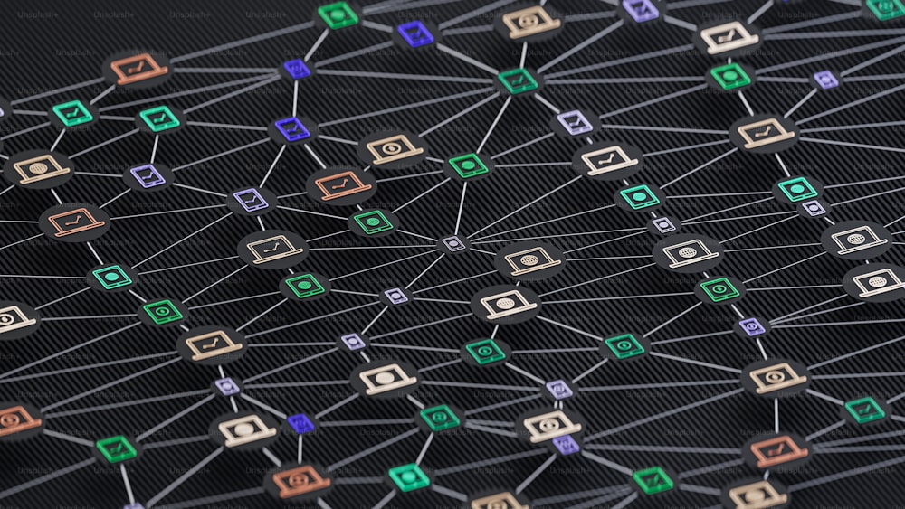 uma imagem de uma rede de computadores com muitos ícones diferentes
