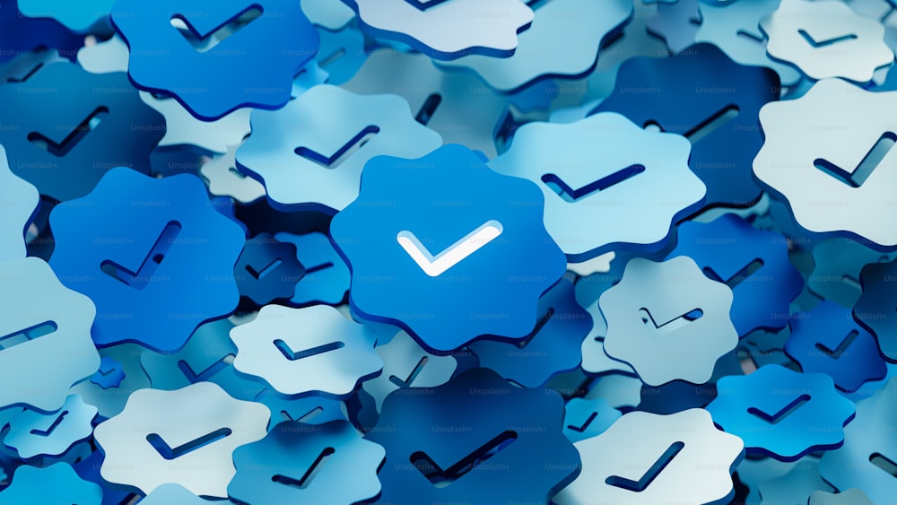 a blue clock surrounded by blue and white clocks