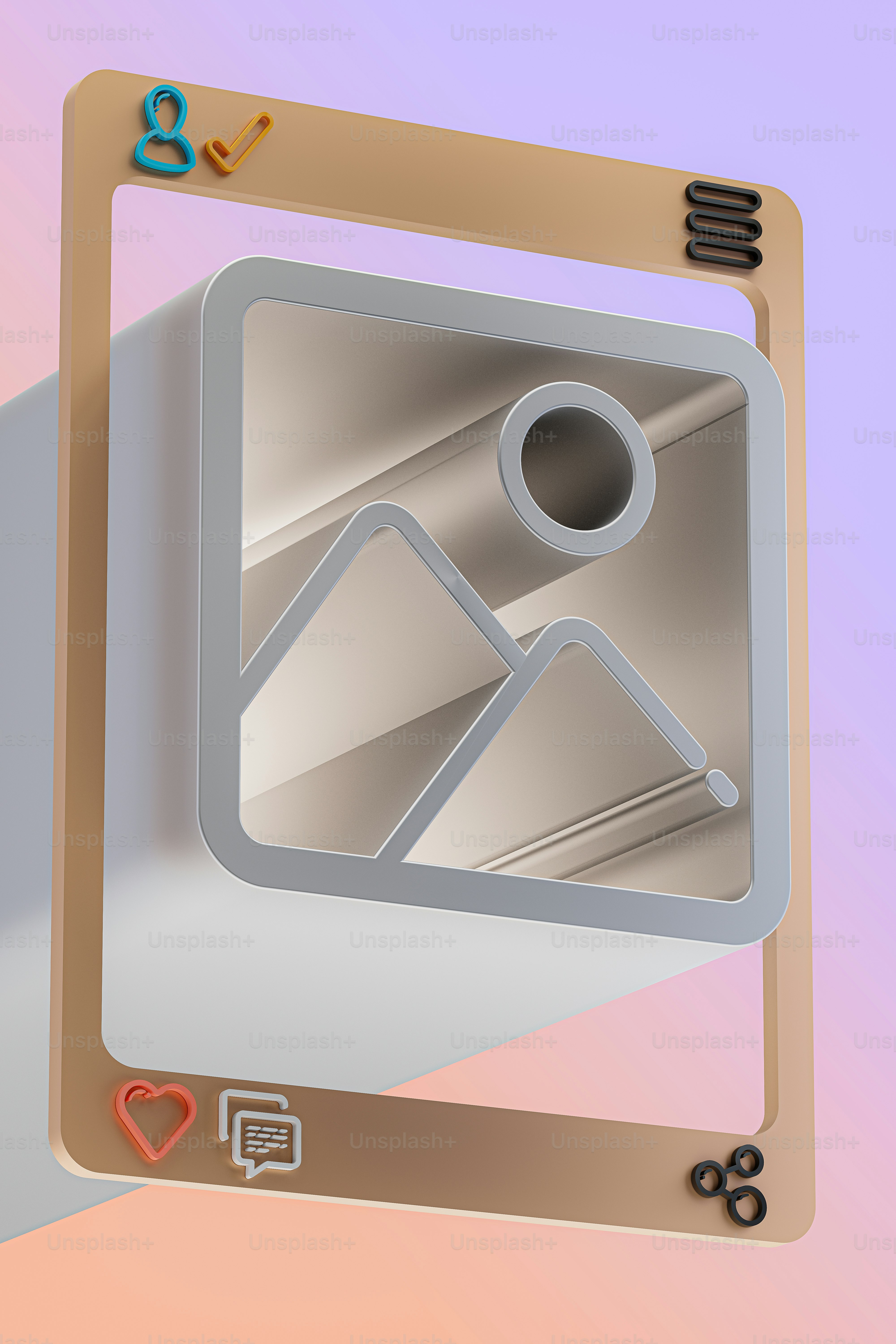 a picture frame with a picture of a metal object