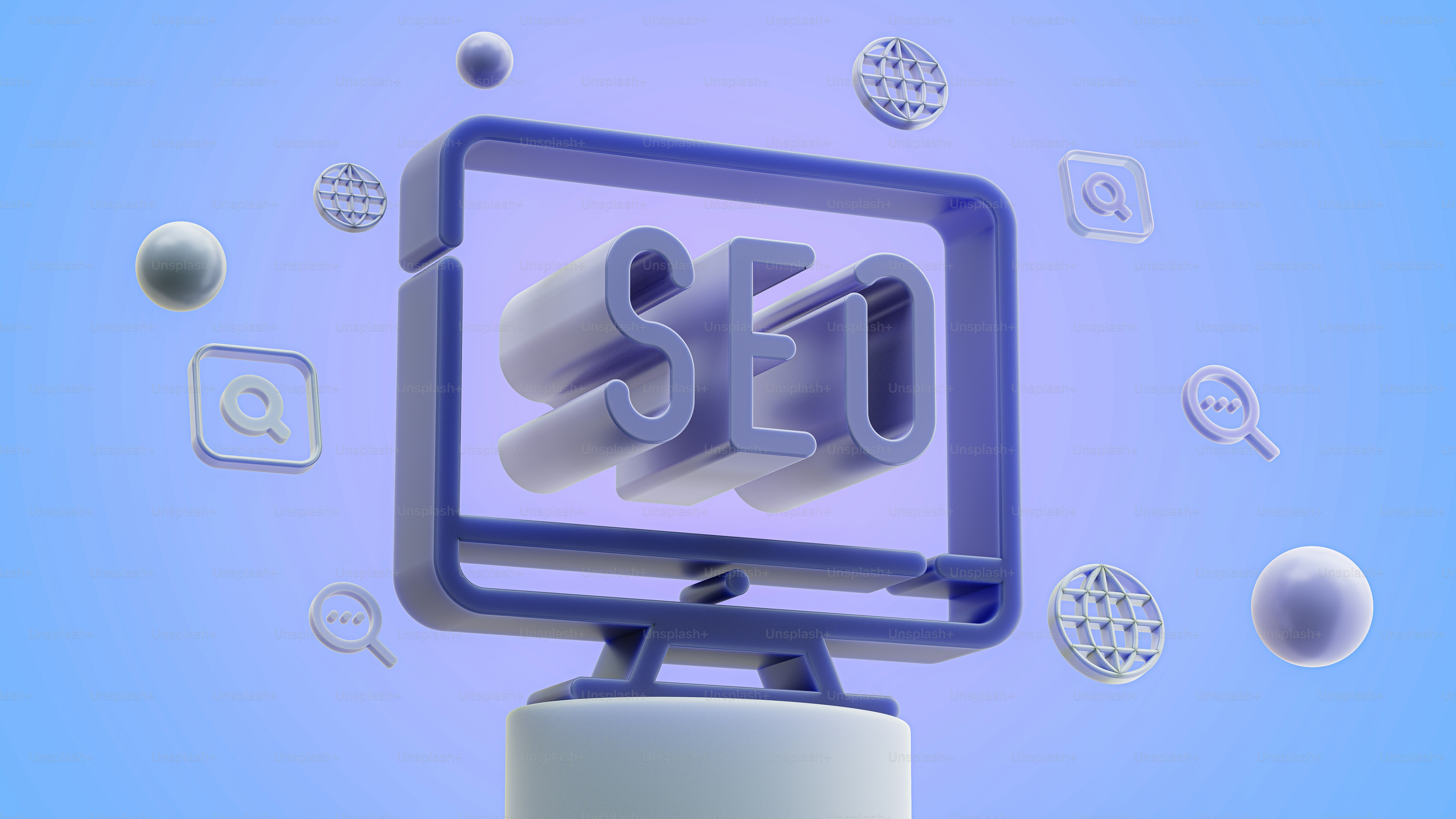 3D render of purple SEO icon, 8K resolution.