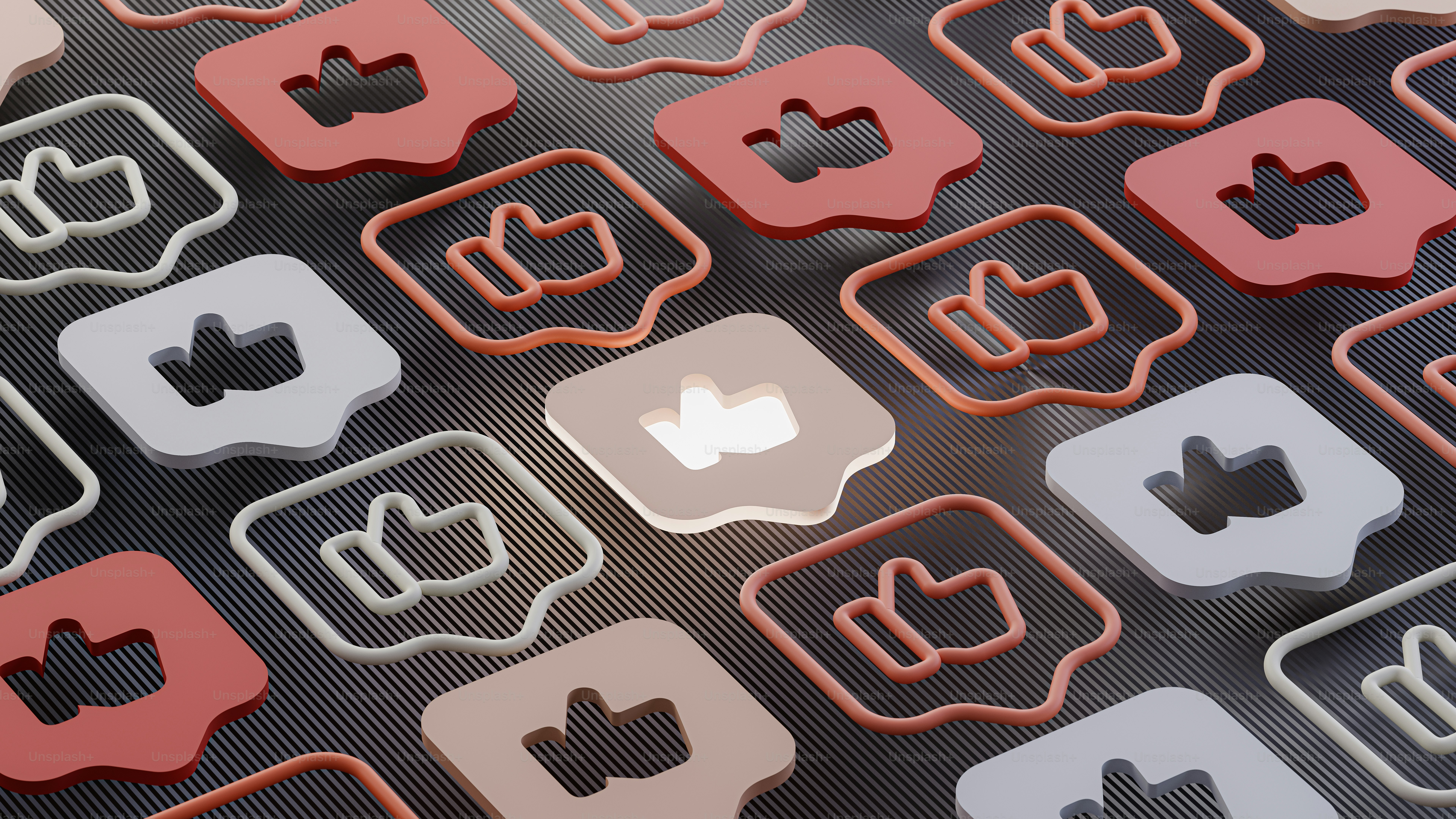 3D render of red social media Likes, 8K resolution.