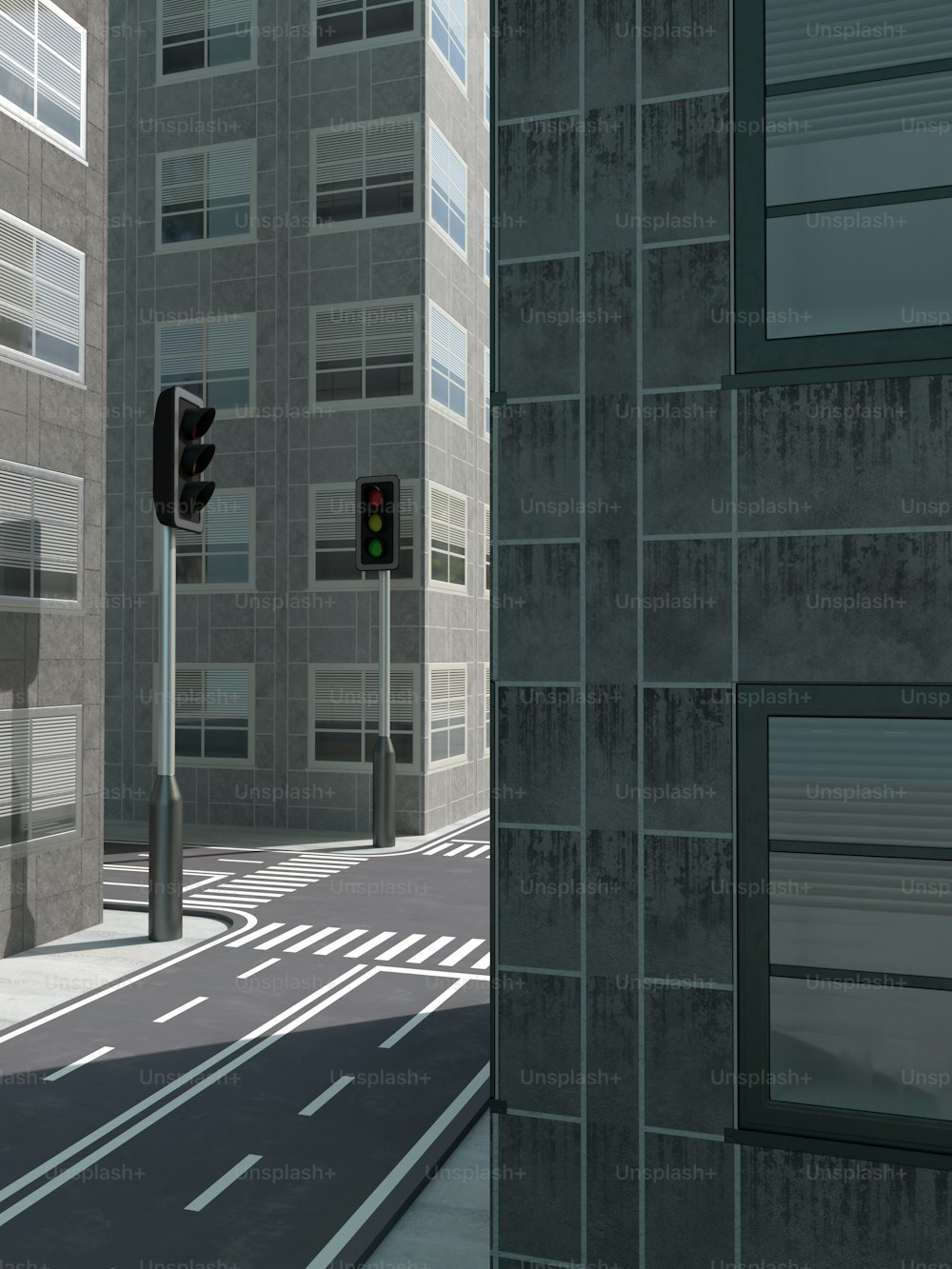 una strada cittadina con un semaforo ed edifici