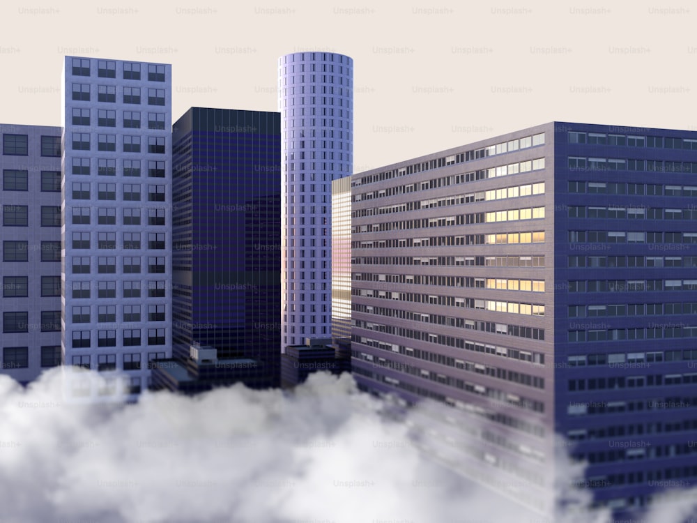 a group of tall buildings in the clouds