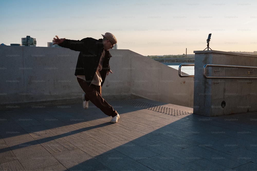 a man is doing a trick on a skateboard