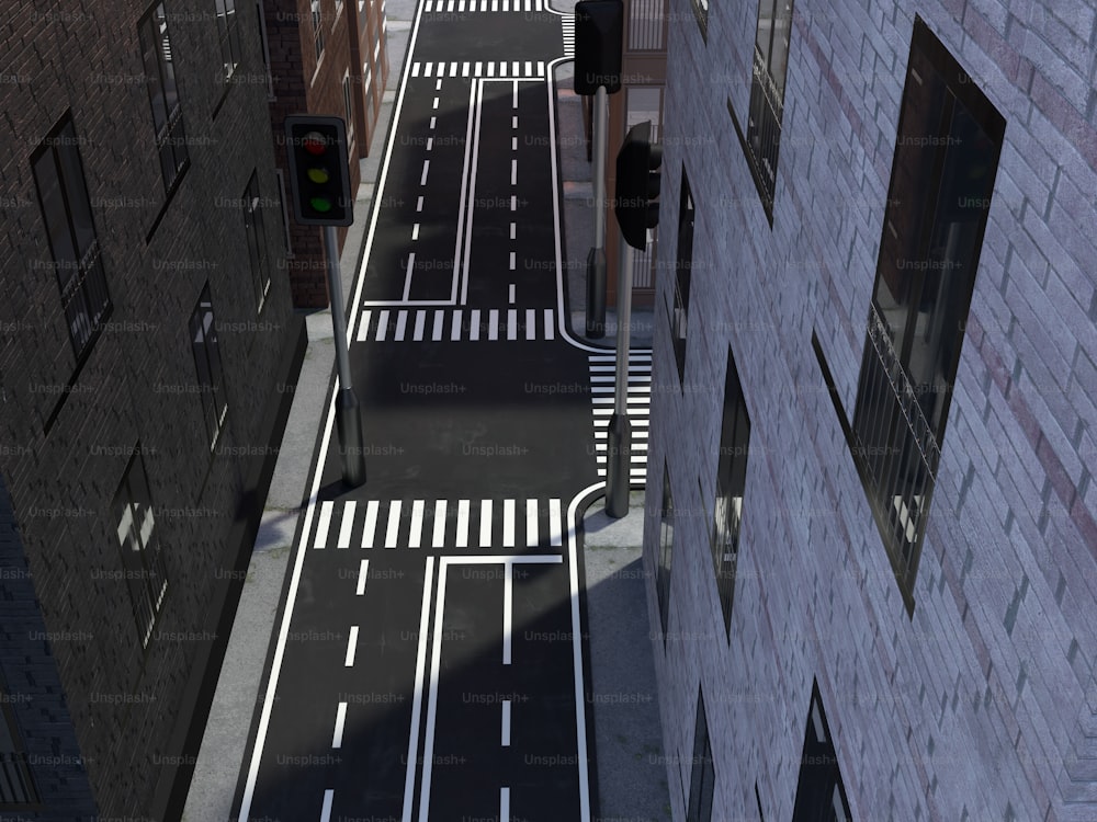 uma vista aérea de uma rua da cidade com um semáforo