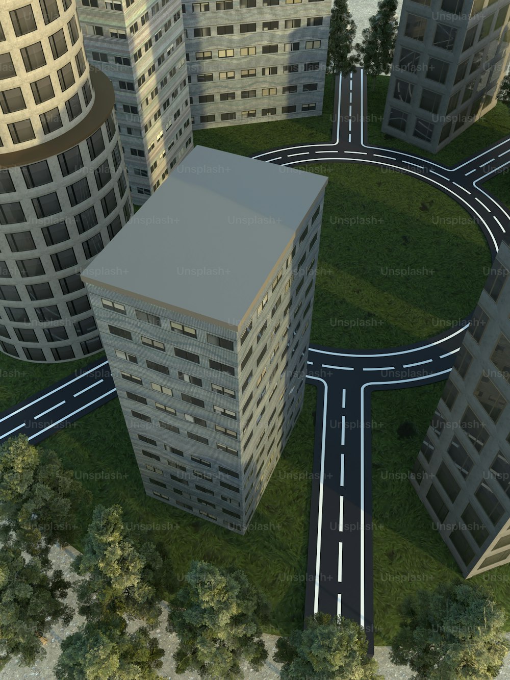 uma vista aérea de um círculo de edifícios