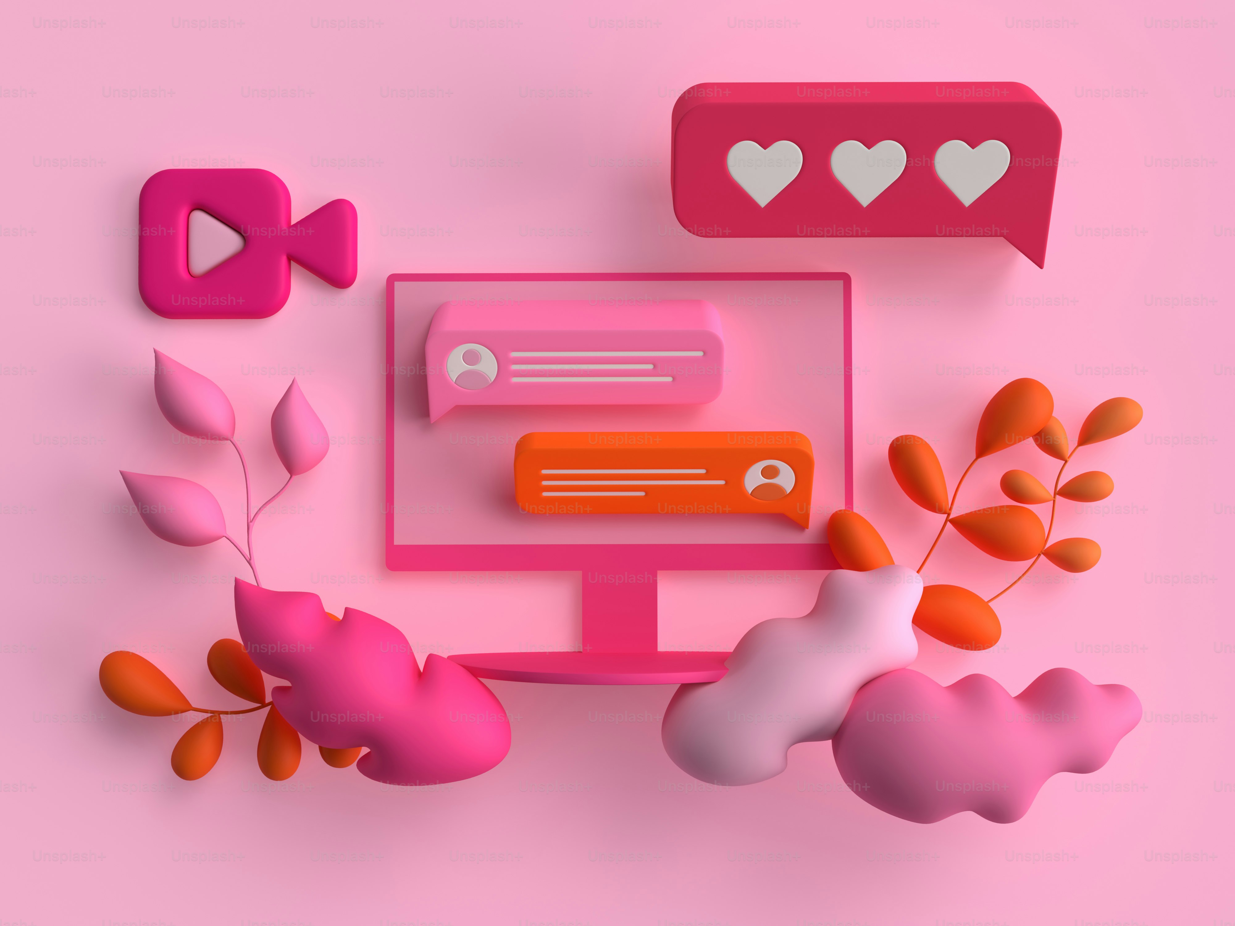a computer screen surrounded by hearts and flowers