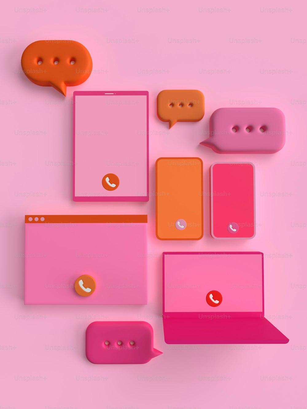 um grupo de bolhas de fala rosa e laranja