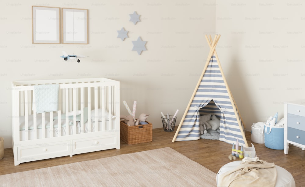 une chambre de bébé avec un tipi et une tente tipi