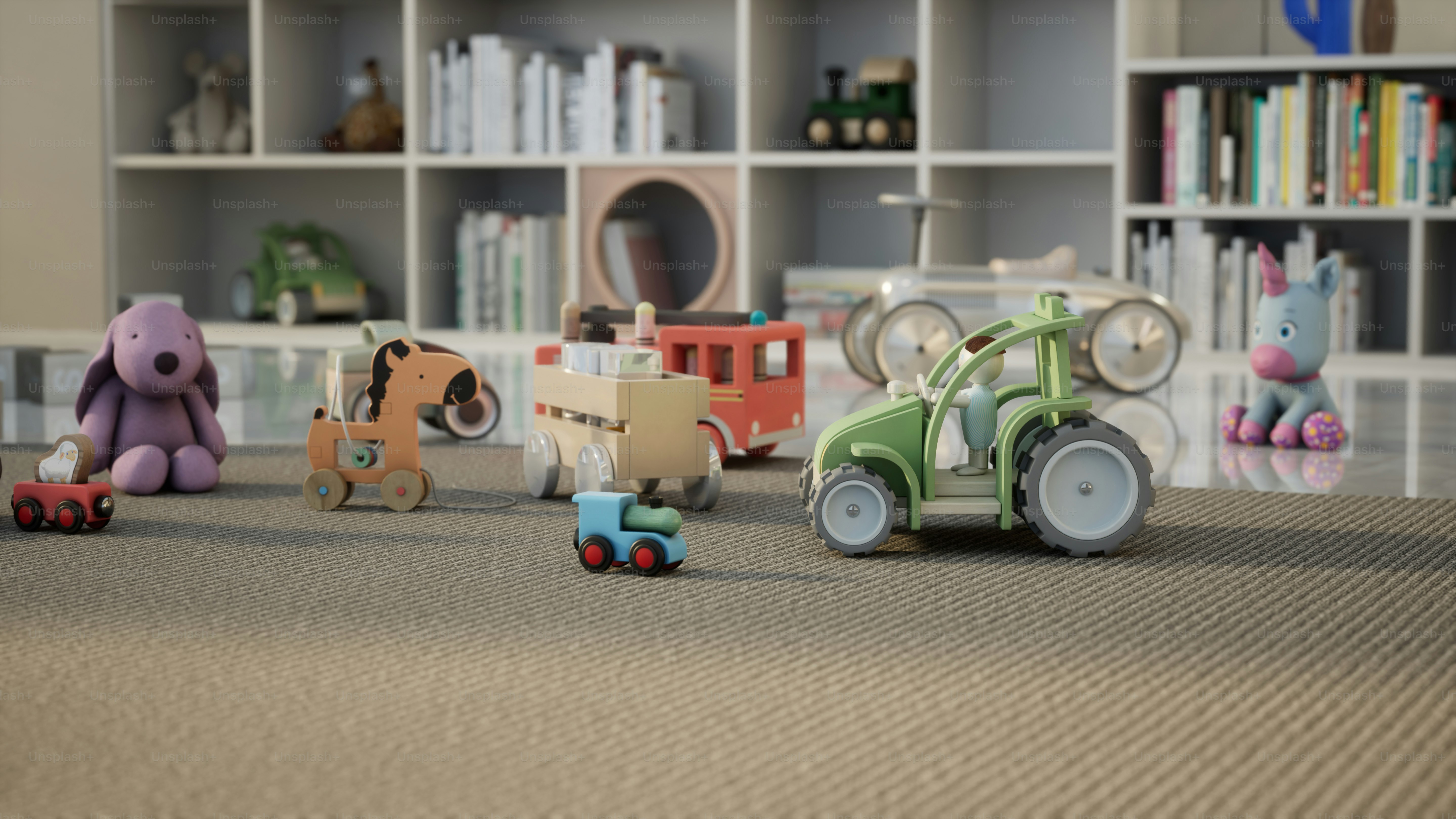 a group of toys sitting on top of a floor