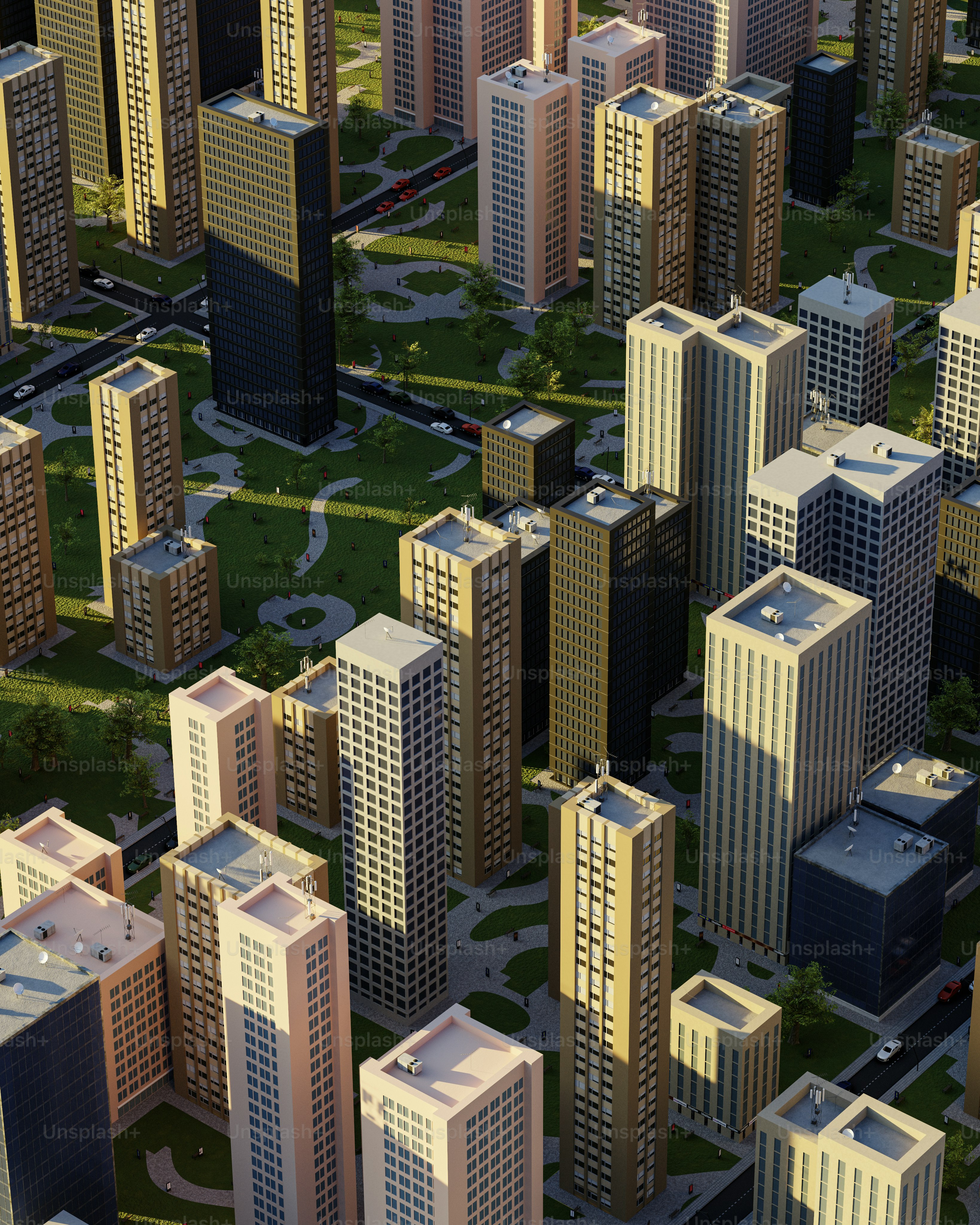 Une vue aérienne d’une ville avec de grands immeubles