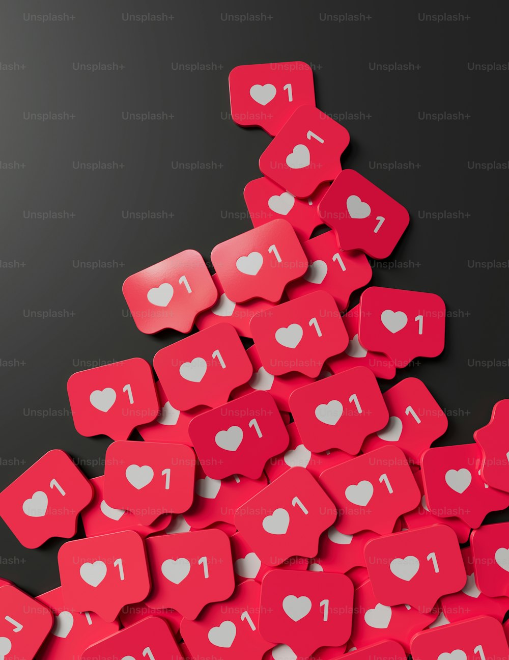 a pile of red hearts with white hearts on them