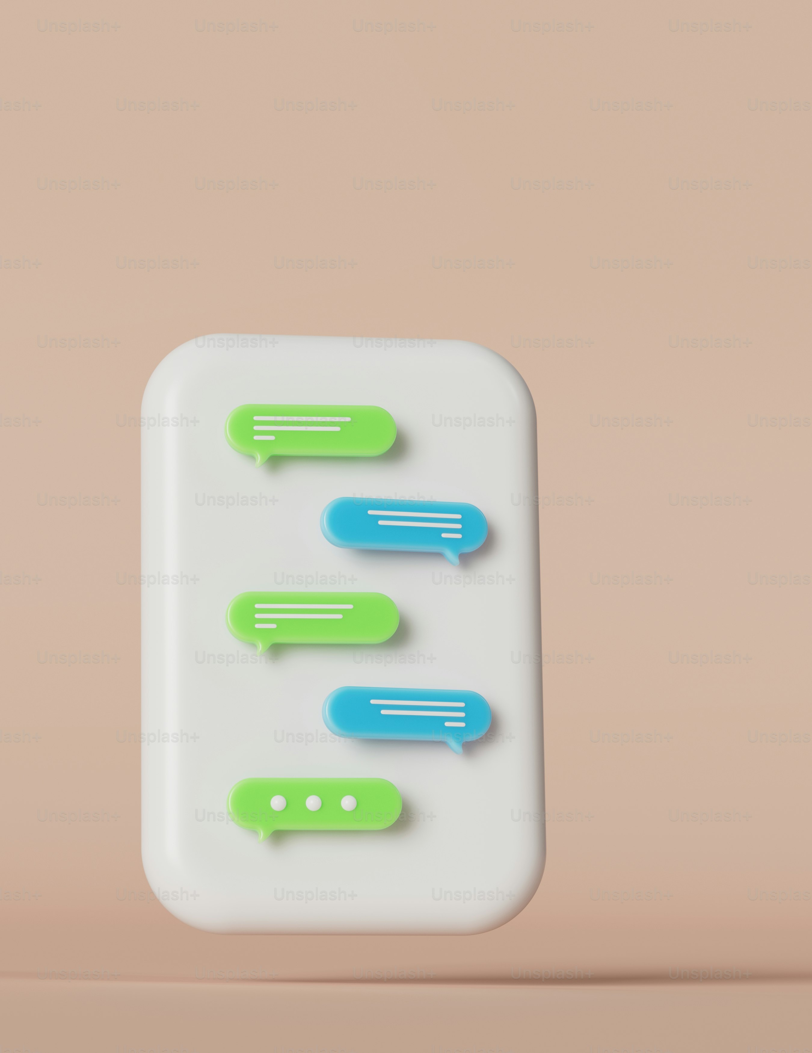 three green and blue speech bubbles attached to a white wall