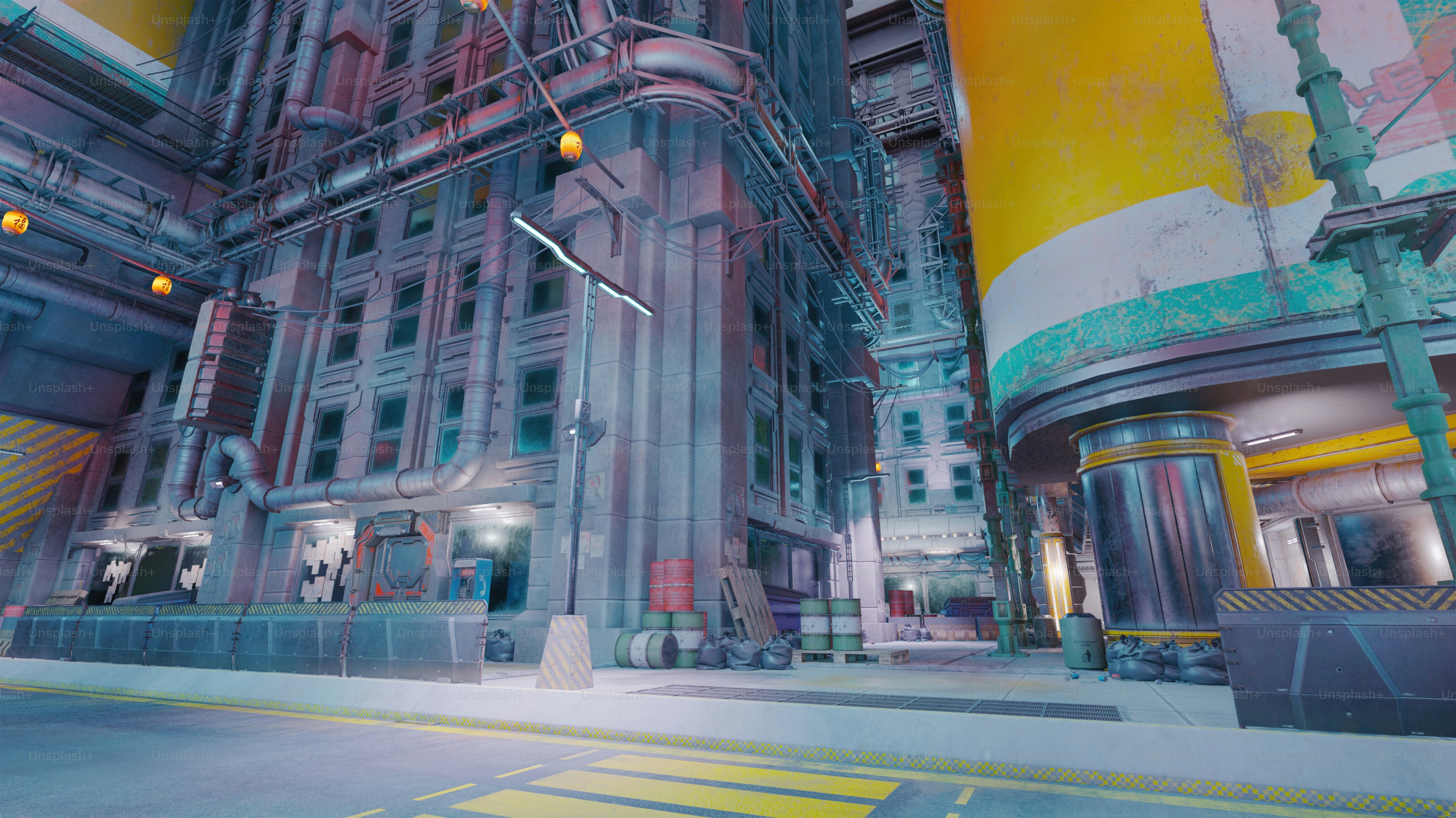 a digital painting of a city street at night