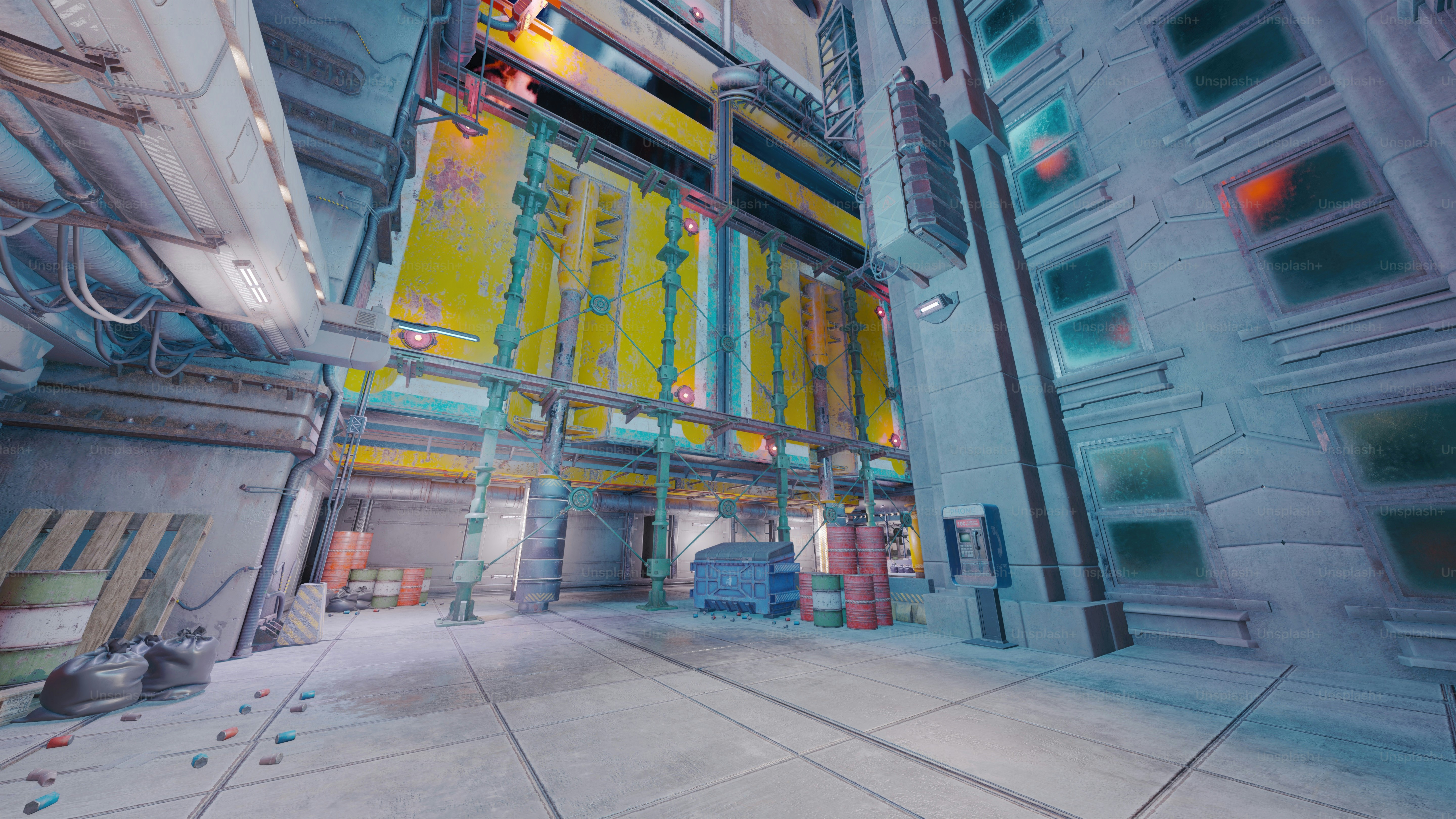 Un dipinto di un edificio con molte finestre