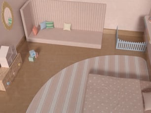 ein Puppenhaus-Schlafzimmer mit einer Couch und einem Bett