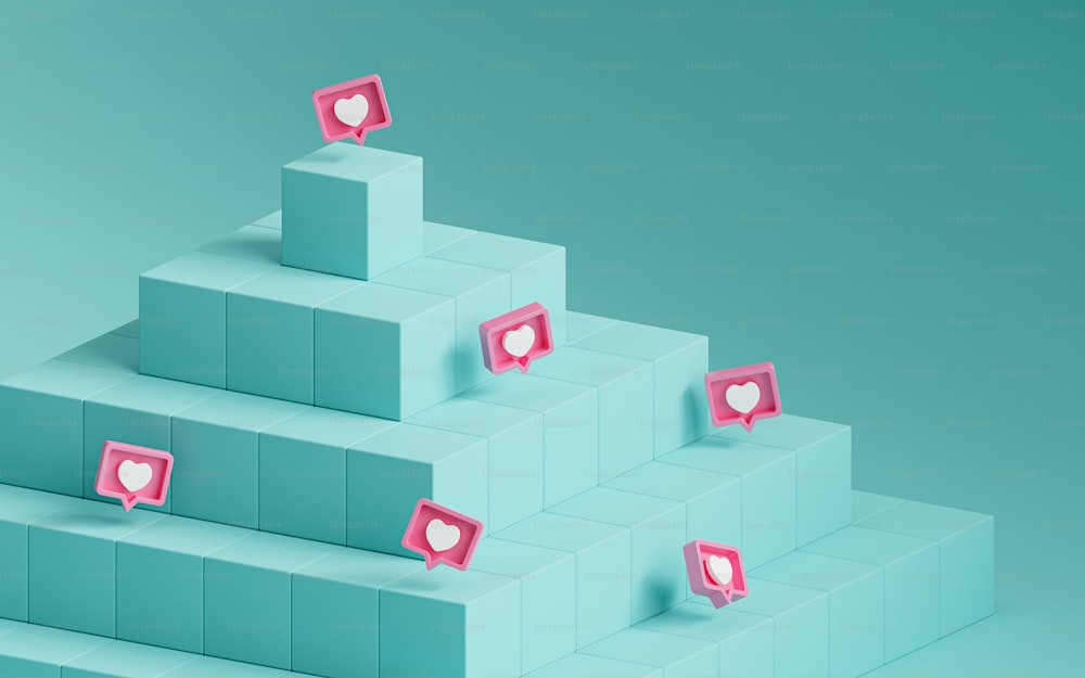 a pyramid of cubes with a heart in the middle