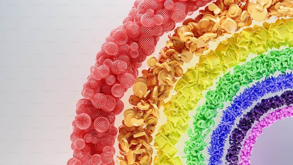 um close up de um arco-íris feito de doces