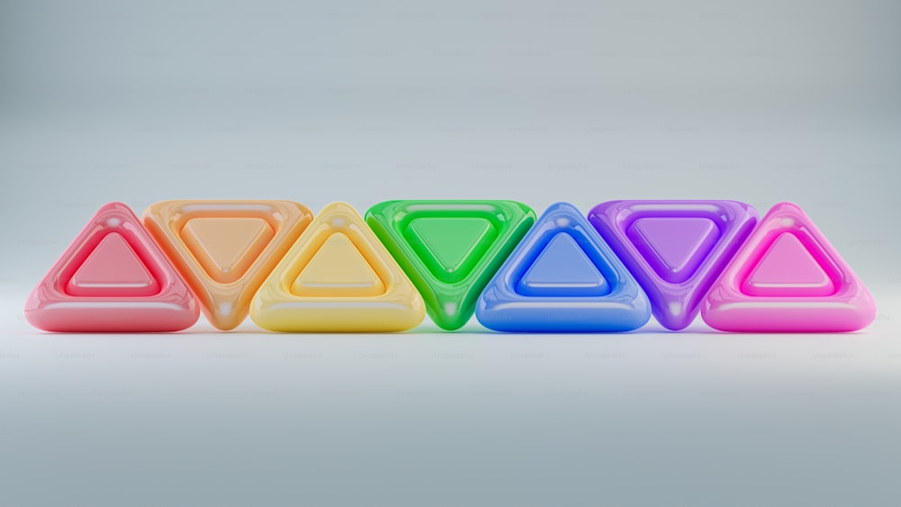 a row of plastic pyramids sitting on top of each other