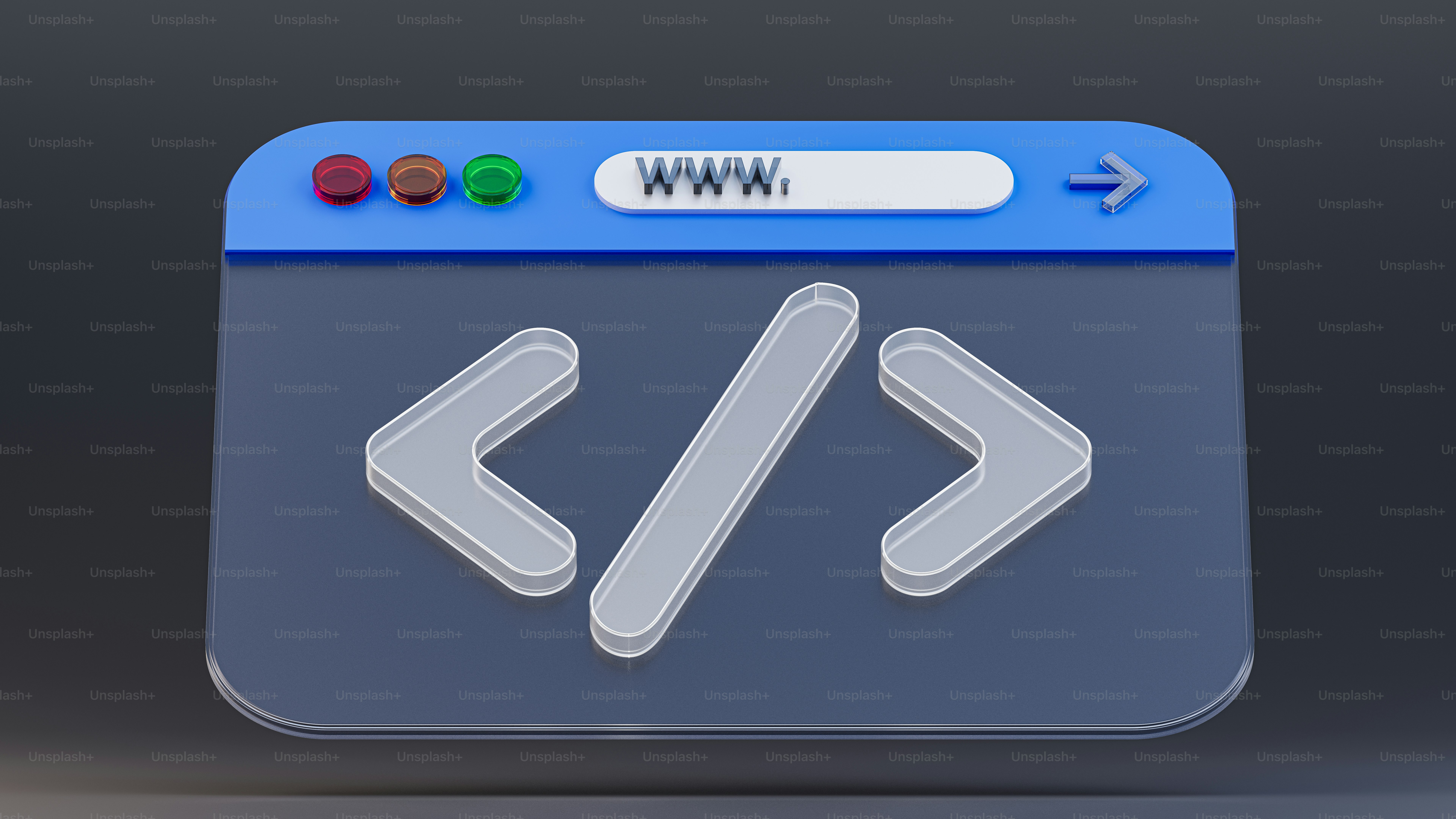 3D render of the browser with a coding symbol, 8K resolution.