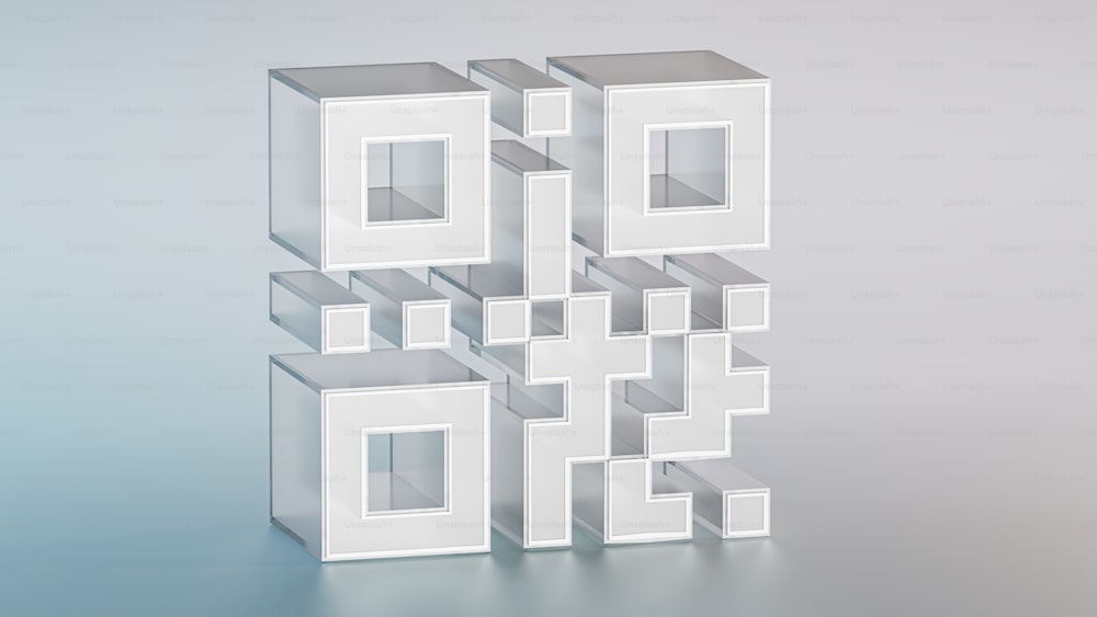정사각형과 직사�각형이 있는 흰색 큐브의 3D 이미지