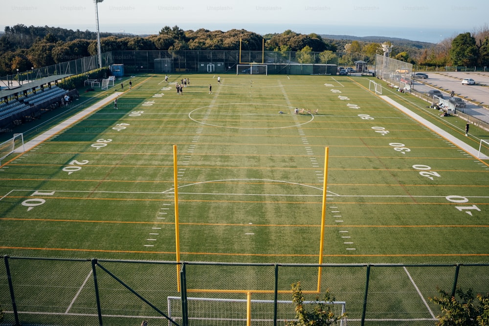 Un campo da calcio è mostrato con la linea di un portiere