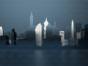 a picture of a city skyline with skyscrapers