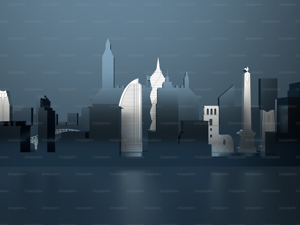 a picture of a city skyline with skyscrapers