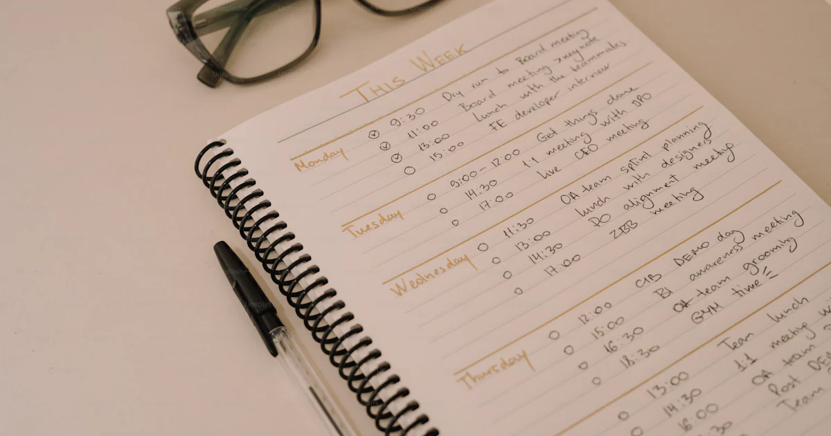 A notebook with a list of things to write on it photo – Scheduling ...