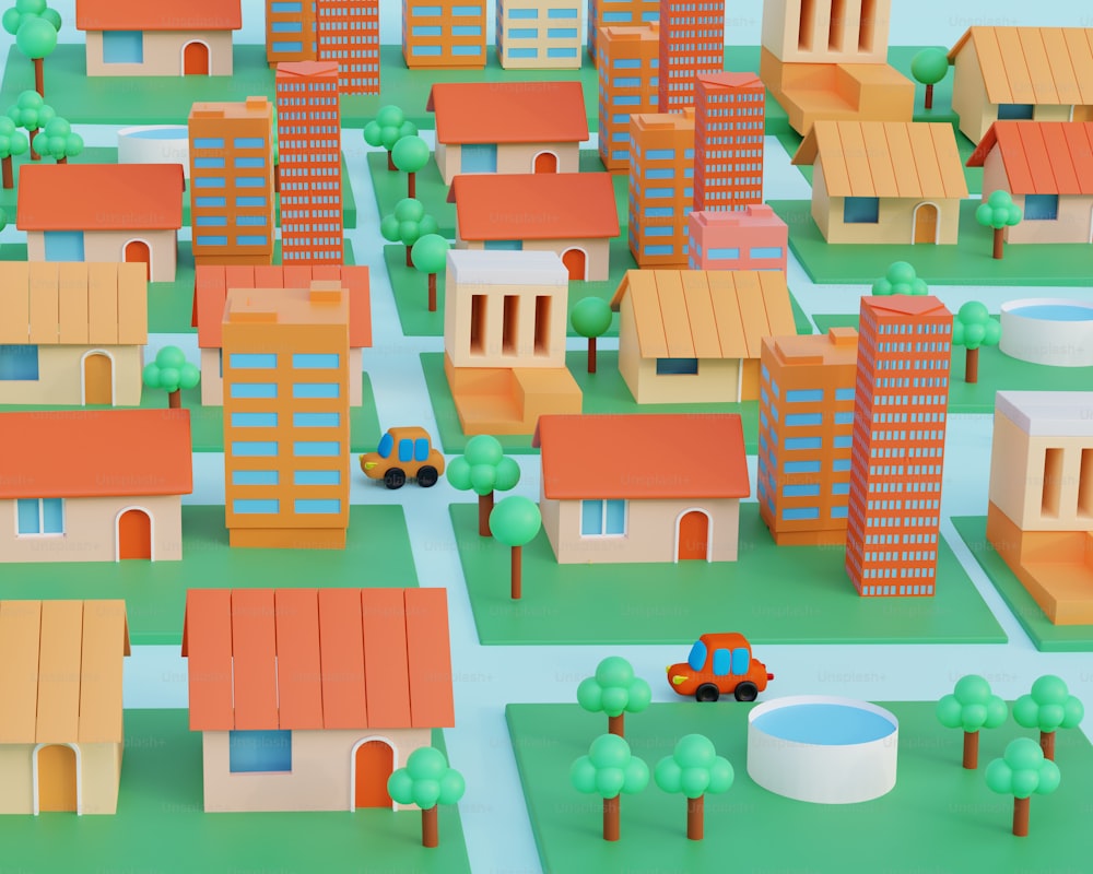Un modelo en papel de una ciudad con coches y edificios