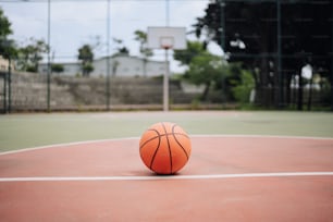 a basketball sitting on top of a basketball court