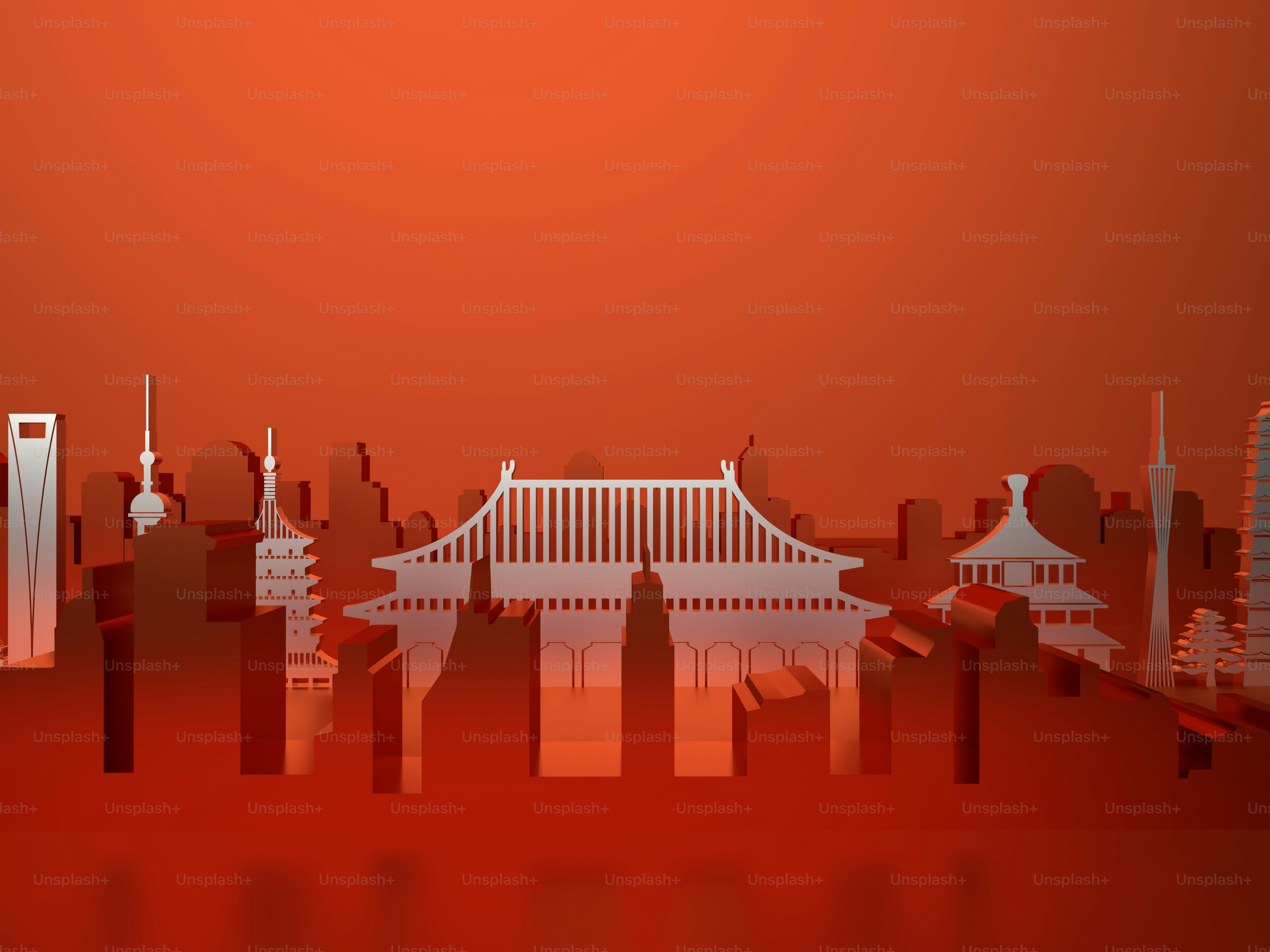 a picture of a city with a bridge in the middle of it