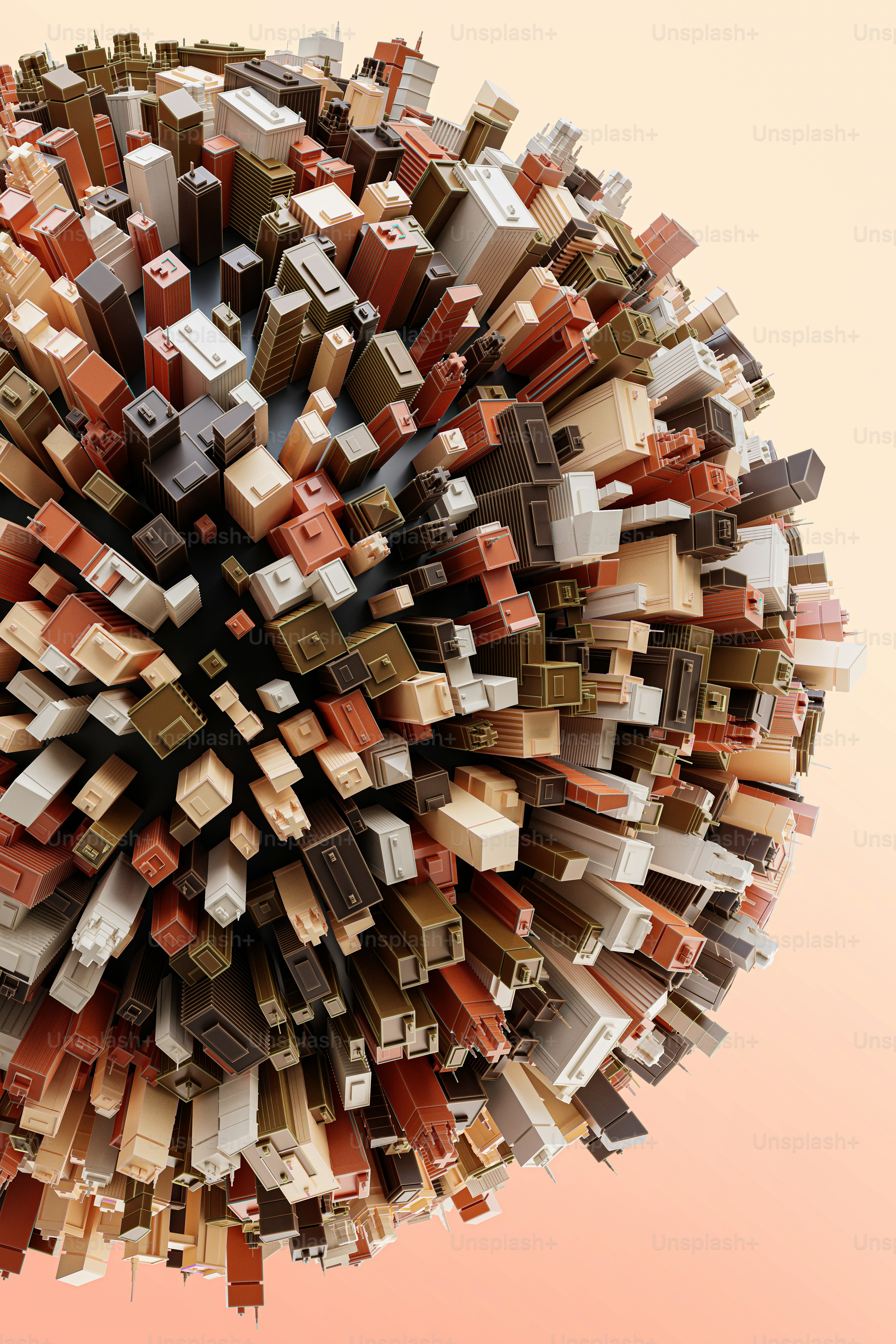 un arrangement circulaire de petits bâtiments sur fond rose