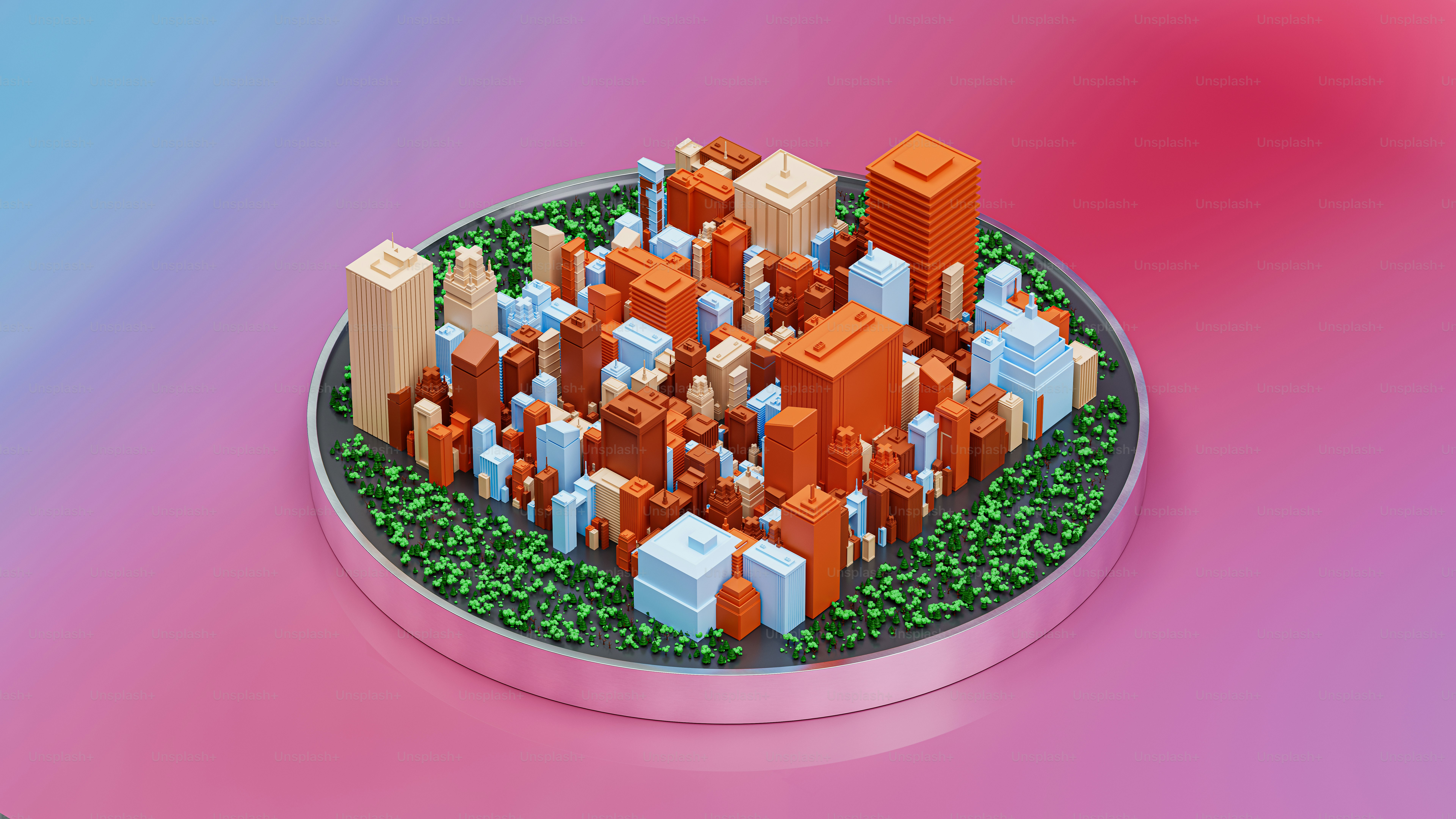 a group of buildings that are on a plate