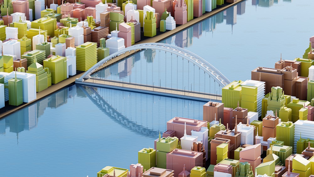 a bridge over a body of water surrounded by buildings